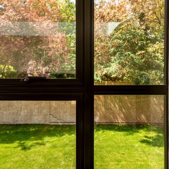 Steel look aluminium slim French doors in black
