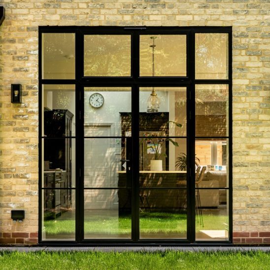 Steel look aluminium slim French doors in black