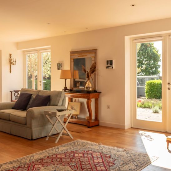 Timber French doors in Window Grey on the outside and pure white on the inside