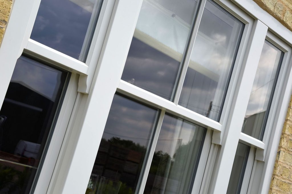 White timber sash window