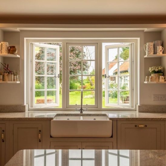 Evolution flush-fitting window, featuring timber aesthetics