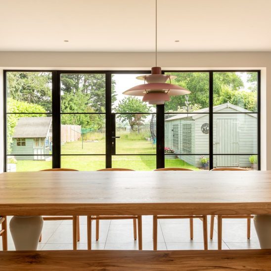 Aluco aluminium steel look French doors with side panels and super slim 20mm glazing bars in matt Black