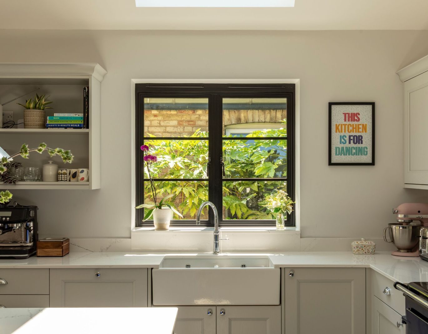 Aluco aluminium steel look window with super slim glazing bars in matt Black with Newbury handle