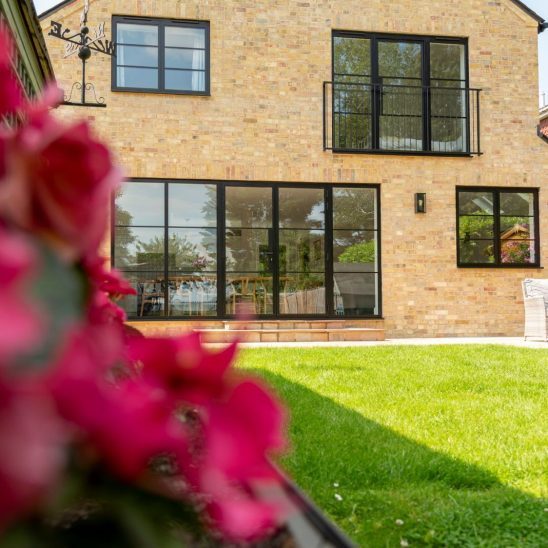 Aluco aluminium steel look windows and doors with super slim glazing bars in matt Black