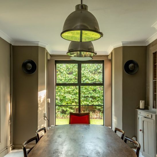 Black heritage, Art Deco aluminium windows with a top opener and super slim glazing bars