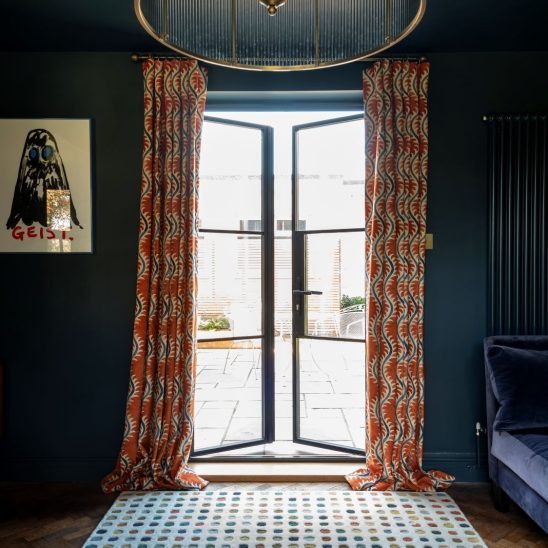 Black heritage, Art Deco aluminium patio doors with floating lock detail and Art Deco handle