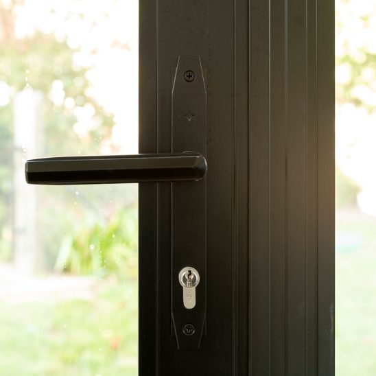Black Art Deco handle on heritage aluminium door