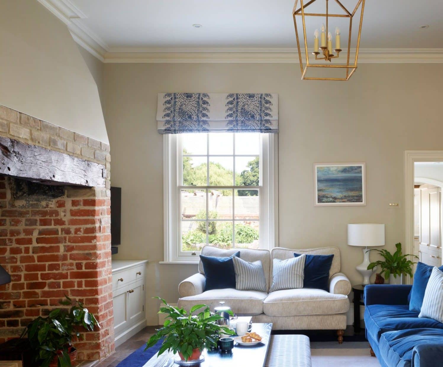 Slim timber sash window in Farrow & Ball Slipper Satin
