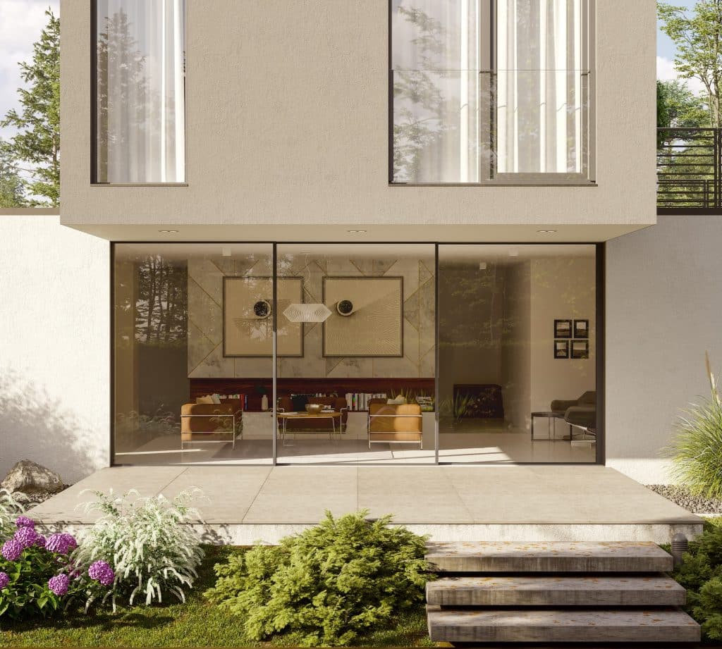 Sunflex SF80 sliding door in a contemporary white render house