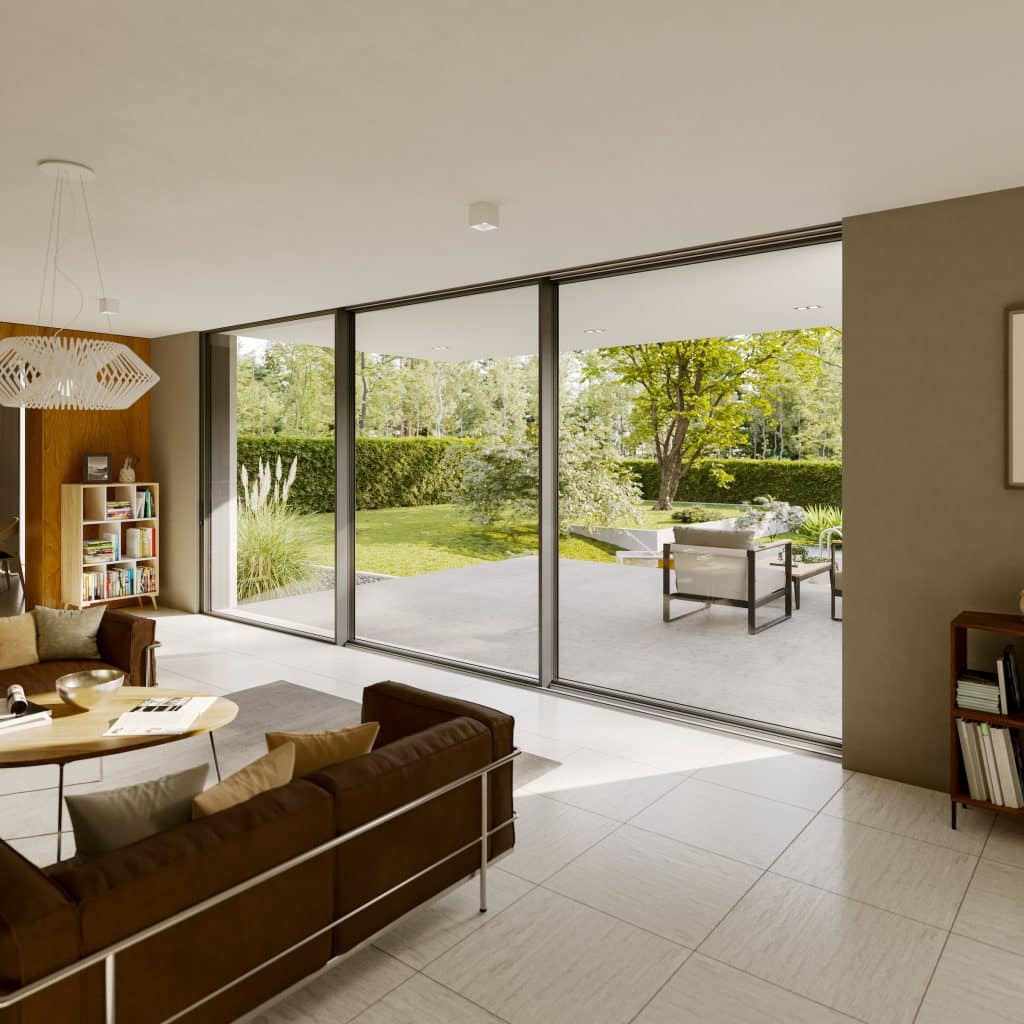 inside view of Sunflex sf80 sliding doors in a contemporary lounge
